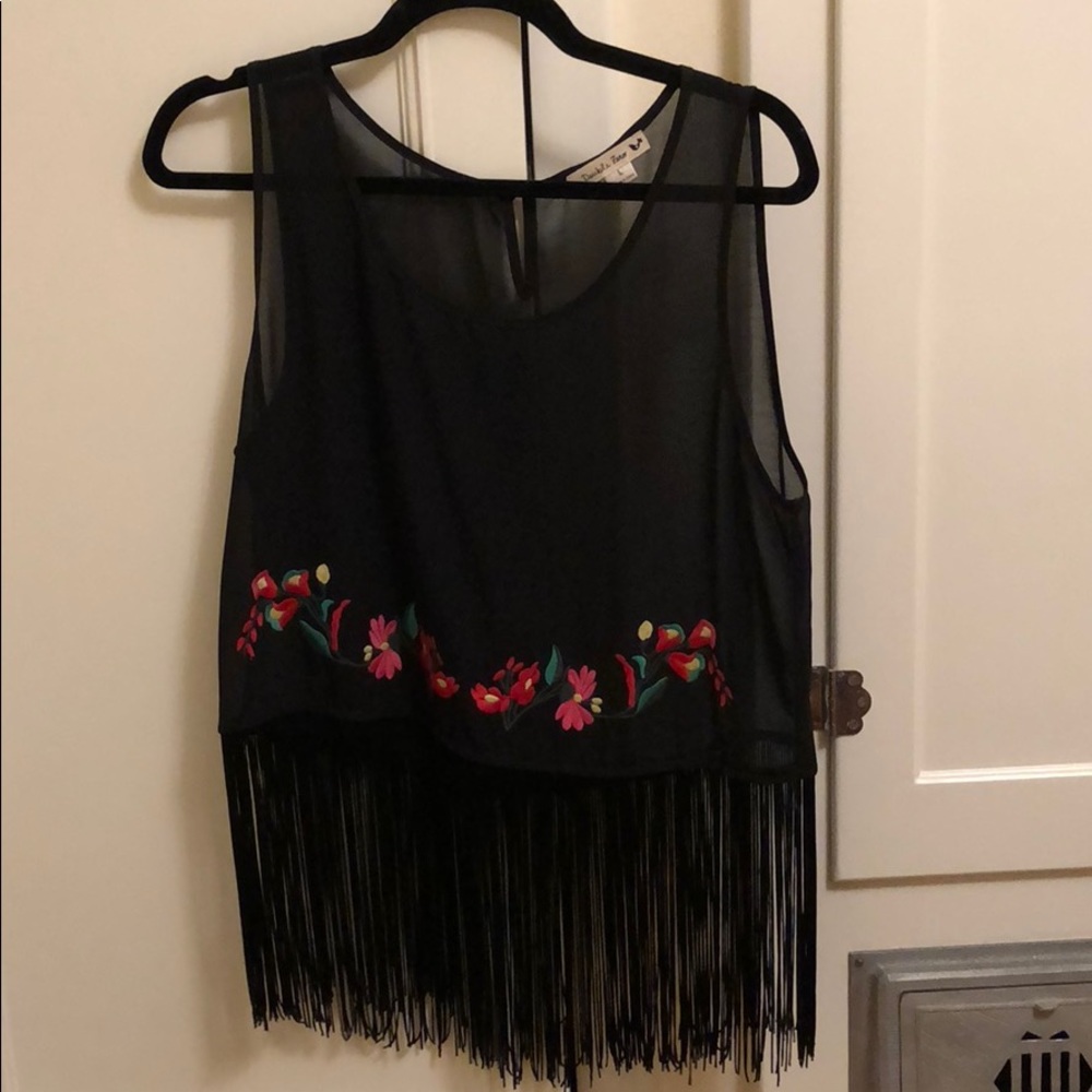 Fringe embroidered tank